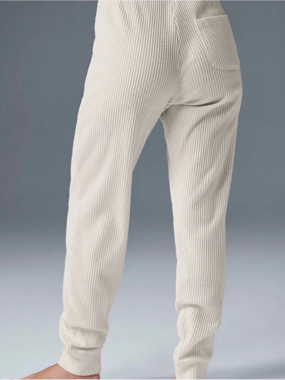 ALO Yoga Muse Set (New) Cropped Ribbed Hoodie & Jogger Set in Cream